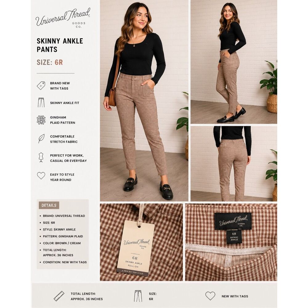 Universal Thread Skinny Ankle Pants Size 6R Gingham Plaid NWT